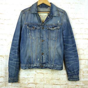 VTG Abercrombie & Fitch Trucker Jacket Men L Slim Blue Denim Wash Distress Y2K